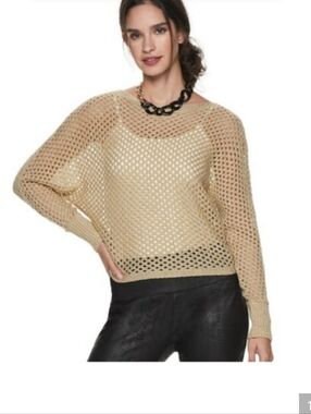 Apt 9 Beige Sloutchy Shine Mesh Lightweight Women's Sweater